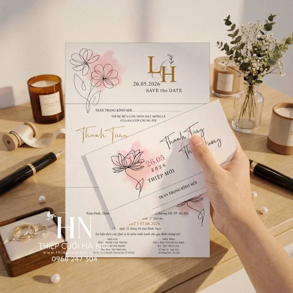 Thiệp Cưới Cổ Điển Dusty Rose, Hồng Mà Không Hề Ngọt