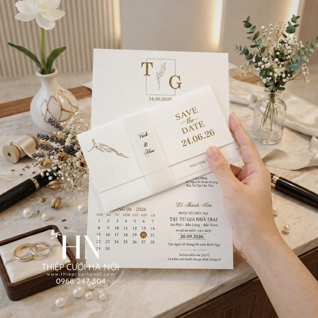 Thiệp Cưới Hiện Đại Trắng Vàng Đồng, Vừa Quen Vừa Mới